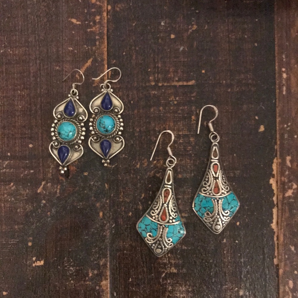 Tibetan Silver Earrings-Set of 2- Boho Earrings